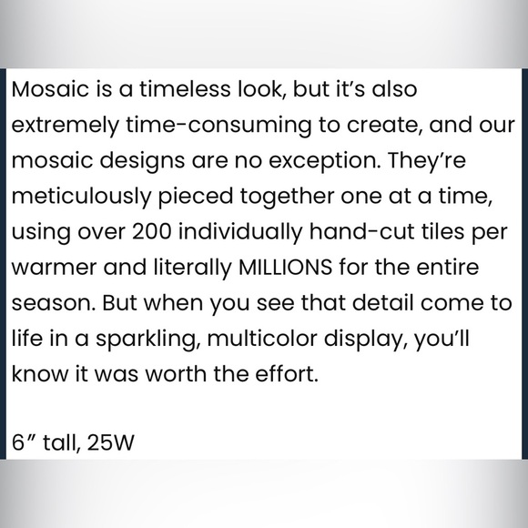 Scentsy Home Fragrance Wax Melt Warmer Full Size Mosaic Mended Original Box - Picture 3 of 3